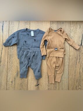 4 piece 0-3 month Baby Boy Neutral Girl Long Sleeve Set Lion Ribbed Old Navy
